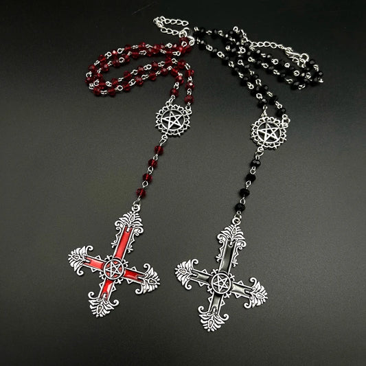 Pentagram Inverted Cross Rosary necklaces
