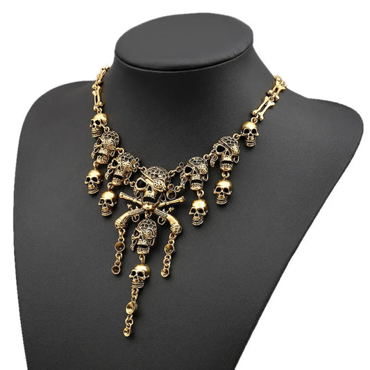 Vintage Pirate Skull Statement Necklace
