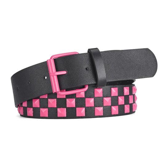 pink and black studded belt