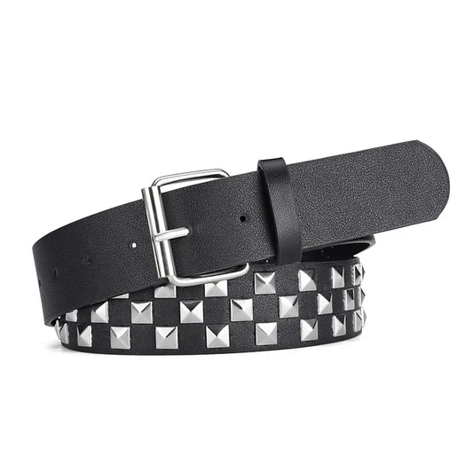 silver and black studded belt