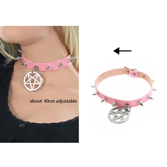 pink spiked pentagram choker